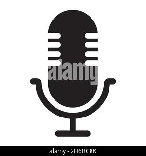 Icona del microfono come simbolo di registrazione audio o musicale. Icona isolata in stile semplice su sfondo bianco. Illustrazione Vettoriale