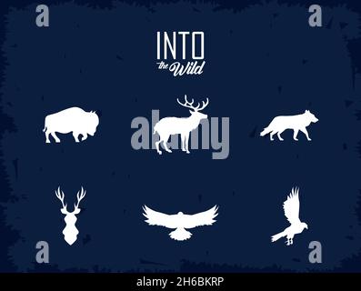 sei silhouette di animali selvatici Illustrazione Vettoriale