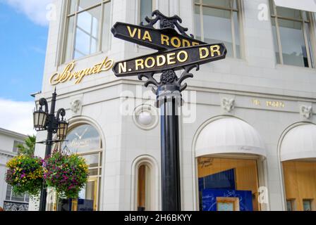 Segnaletica stradale, Rodeo Drive, Beverly Hills, Los Angeles, California, Stati Uniti d'America Foto Stock
