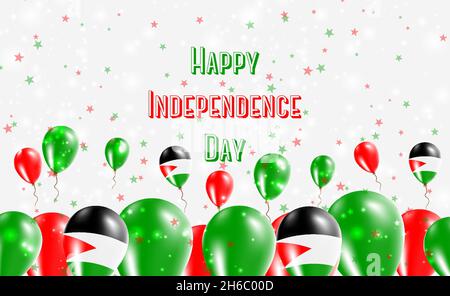 Palestina Stato di indipendenza giorno Patriotic Design. Palloncini nei colori nazionali palestinesi. Biglietto d'auguri Vector Happy Independence Day. Illustrazione Vettoriale