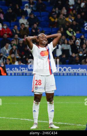 Lione, Francia. 14 novembre 2021. Lione, Francia, 14 novembre 2021 Melvine Malard (28 Lione) durante la partita femminile francese D1 Arkema tra Olympique Lyonnais e Parigi Saint-Germain allo stadio Groupama di Lione, Francia. Lyubomir Domozetski/SPP Credit: SPP Sport Press Photo. /Alamy Live News Foto Stock
