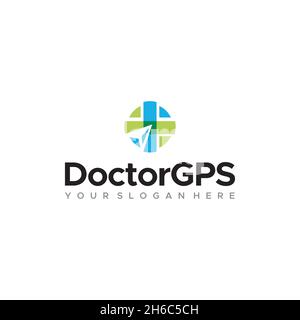 Modern Doctor GPS più indizi indicazioni logo design Illustrazione Vettoriale