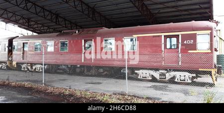 Korumburra Victoria Australia, treno di galline rosse, ferrovia semovente, ferrovia sud australiana Redhen, ferrovia Gippsland Foto Stock