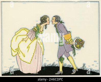 Illustrazione caratteristica della vita romantica tradizionale in Francia, pubblicata intorno al 1927 Foto Stock