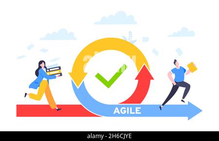Metodologia di sviluppo agile concetto aziendale disegno flat style illustrazione vettoriale. Illustrazione Vettoriale