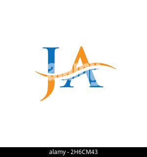 Logo Premium Letter JA con concetto di onda d'acqua. Design con logo JA Letter e moderno alla moda Illustrazione Vettoriale