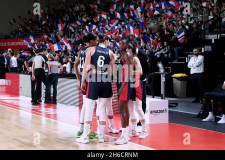 Villeneuve-d'Ascq, Francia. Nov 14 2021: Team francese durante la FIBA Women's EuroBasket 2023, Qualifiers Group B Basketball match tra Francia e Lituania il 14 novembre 2021 al Palacium di Villeneuve-d'Ascq, Francia - Foto: Ann-dee Lamour/DPPI/LiveMedia Credit: Independent Photo Agency/Alamy Live News Foto Stock