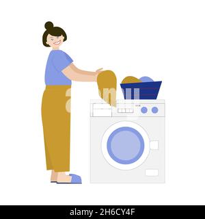 Felice lavanderia donne. Illustrazione vettoriale. Illustrazione Vettoriale