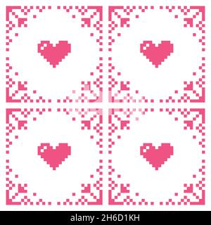 San Valentino cuori vettore cross-stitch motivo senza cuciture, ricamo rosa Illustrazione Vettoriale