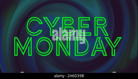 Immagine del testo cyber-monady su sfondo blu in movimento Foto Stock