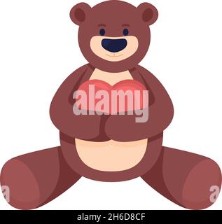 Orso di peluche con cuore semi piatto elemento vettoriale colore Illustrazione Vettoriale