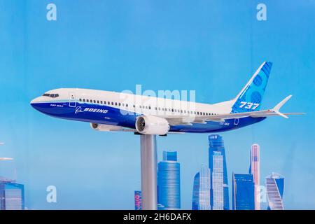 Modelli espositivi boeing Aircraft 737 max Russia. Mosca. 22 luglio 2021 Foto Stock