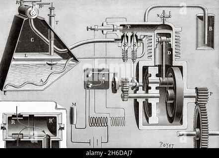 Il triciclo è dotato di un motore a benzina. Triciclo Dion e Bouton. Antica illustrazione del 19 ° secolo inciso da la Nature 1897 Foto Stock