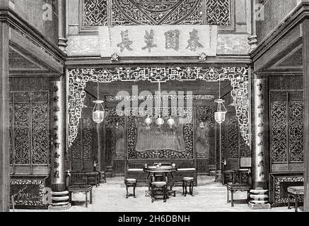 Casa cinese, stanza di consultazione dato dai medici cinesi a Canton, Cina. Asia. Antica illustrazione del 19 ° secolo inciso da la Nature 1897 Foto Stock