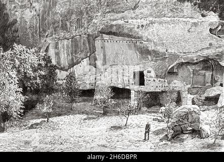 Le grotte di Cales vicino Lamanon, Bouches-du-Rhone. Francia, Europa. Antica illustrazione del 19 ° secolo inciso da la Nature 1897 Foto Stock