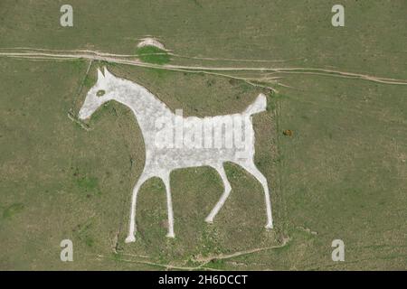 Alton Barnes White Horse Hill figura, Wiltshire, 2015. Foto Stock