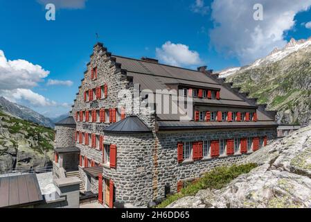 Lo storico Alpine Hotel Grimsel Hospiz, Guttannen, Vallese, Svizzera, Europa Foto Stock