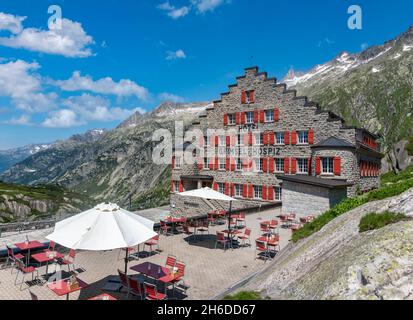 Lo storico Alpine Hotel Grimsel Hospiz, Guttannen, Vallese, Svizzera, Europa Foto Stock