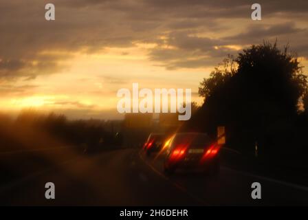 Cattiva vista attraverso uno scudo anteriore di un'auto , Germania Foto Stock