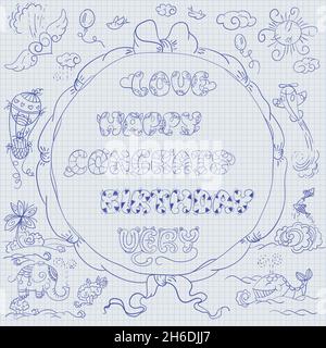 Raccolta di viaggi estivi a forma di doodle, lettera Illustrazione Vettoriale