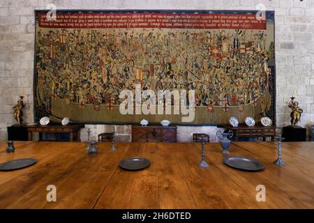 Palazzo dei Duchi di Bragana, Sala Banqueting, Guimaraes, Minho, Portogallo Foto Stock