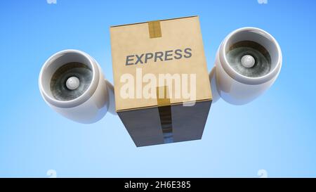 Rendering 3D di una propulsione a getto di un box per il trasporto. Foto Stock
