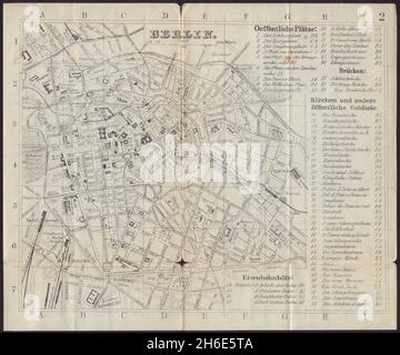 BERLINO antica città pianta mappa della città. Germania. BRADSHAW 1892 Foto Stock