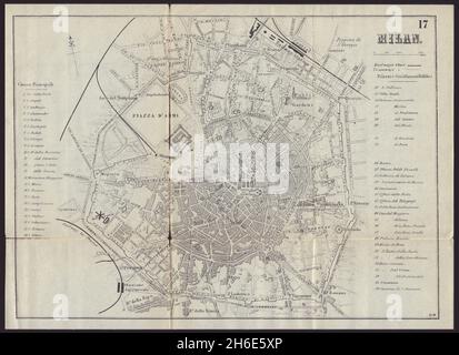 MILANO MILANO antica mappa città pianta città. Italia. BRADSHAW 1892 Foto Stock