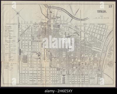 TORINO antica città pianta mappa città. Italia. BRADSHAW 1892 Foto Stock