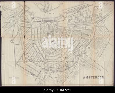 AMSTERDAM antica città pianta mappa della città. Paesi Bassi. BRADSHAW 1893 Foto Stock