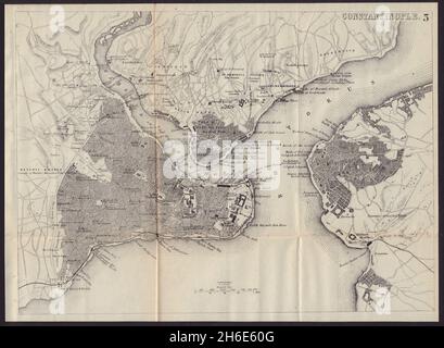 COSTANTINOPOLI / ISTANBUL antica città pianta mappa della città. Turchia. BRADSHAW 1893 Foto Stock
