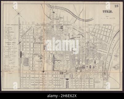 TORINO antica città pianta mappa città. Italia. BRADSHAW 1893 Foto Stock