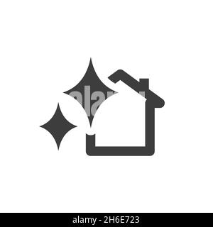 Icona del vettore nero della casa pulita. Casa, simbolo pulizia domestica. Illustrazione Vettoriale