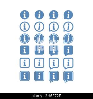Set di icone vettore info. Pulsante informazioni o Guida nella casella. Illustrazione Vettoriale