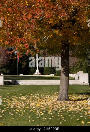 La Croce del sacrificio nella parte canadese del cimitero militare Brookwood CWGC Foto Stock