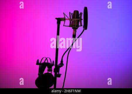 Microfono cardioide a diaframma grande in studio VoiceOver in studi professionali di registrazione vocale. Foto Stock