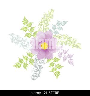 Acquerello naturale cosmo fiore e lasciare set design Illustrazione Vettoriale