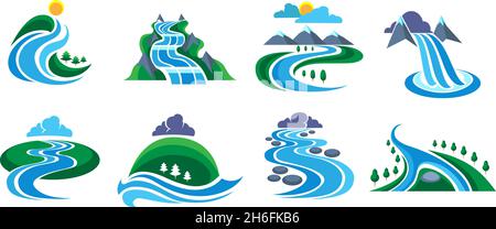 Icone dei flussi fluviali Illustrazione Vettoriale