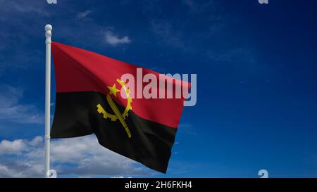 Bandiera nazionale della Repubblica dell'Angola, sventolando nel vento. Rendering 3d, CGI Foto Stock