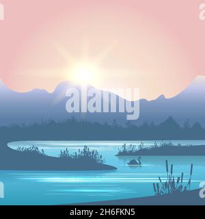 Alba paesaggio del fiume Illustrazione Vettoriale