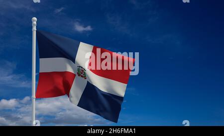 La bandiera nazionale della Repubblica Dominicana, sventolando nel vento. Rendering 3d, CGI Foto Stock