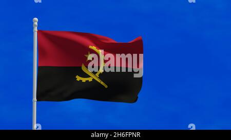 Bandiera nazionale della Repubblica dell'Angola, sventolando nel vento. Rendering 3d, CGI Foto Stock