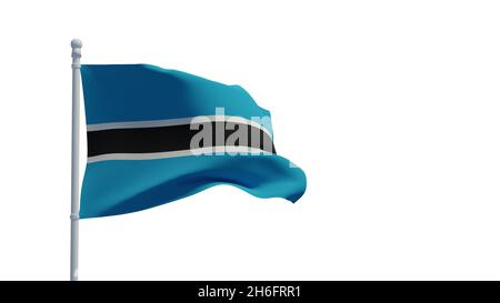 Repubblica del Botswana bandiera nazionale, sventolando nel vento. Rendering 3d, CGI. Illustrazione, isolata su bianco Foto Stock