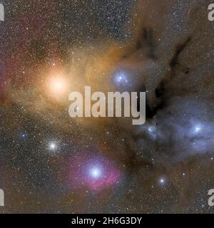 Rho Ofiuchi (ρ Ofiuchi) è un sistema di stelle multiple della costellazione dell'Ofiuco. Il sistema centrale ha una grandezza apparente di 4.63. Foto Stock