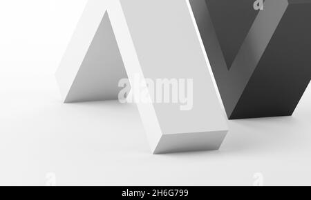 Installazione geometrica astratta con oggetti d'angolo bianchi e grigi scuri. illustrazione del rendering 3d Foto Stock