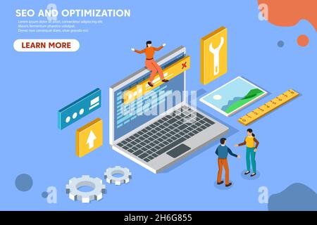 Illustrazione concettuale di seo web. Illustrazione isometrica piatta. Illustrazione Vettoriale