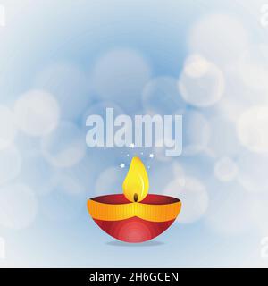 lampade ad olio illuminate su sfondo bokeh sfocato per la religione o festa festiva e spazio per il tuo testo. Illustrazione Vettoriale