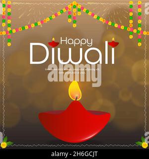 Felice bandiera di festa di Diwali Hindu, o sfondo del biglietto di auguri per il festival leggero dell'India Illustrazione Vettoriale