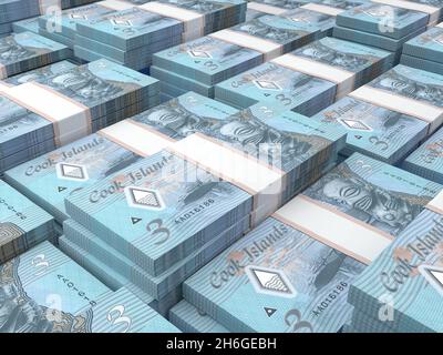 Denaro delle Isole Cook. Cook Islands dollaro bollette. Banconote di CookIslands. 3 dollari. Affari, finanza, notizie di background. illustrazione 3d. Foto Stock