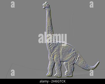 foto elaborata e ritoccata di piccolo dinosauro giocattolo di plastica Foto Stock